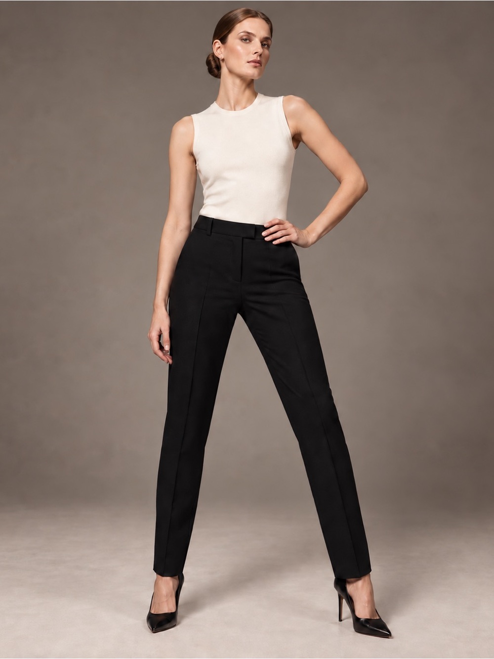Theory Black Wool Blend Mid Rise Slim Tapered Professional Trousers Women's 4